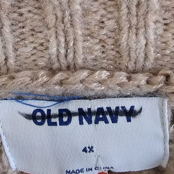 Old Navy Pointelle Knit Sweater Womens Sz 4X Ruffle Trim Metallic Oatmeal Cozy - Picture 4 of 10